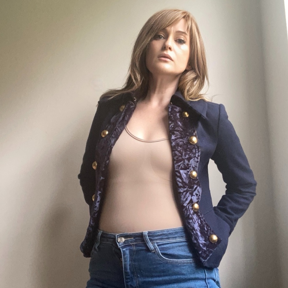 Navy Wool/Velvet Jacket, Extra Small, Guess